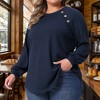 Women's Plus Size Ribbed Knit Button Decoration Crew Neck Long Sleeve Casual Tunic Blouses - Agnes Orinda - 2 of 4