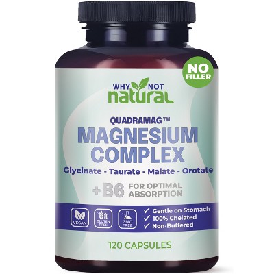 Why Not Natural 4-in-1 Magnesium Complex Supplement - Glycinate, Taurate, Malate, Orotate Blend - 300 mg per Serving, 120 Capsules