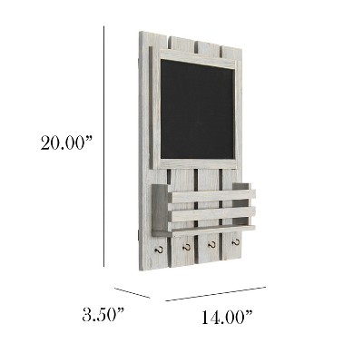 Gray Wash Wooden Chalkboard Sign with Key Holder Hooks and Mail Storage