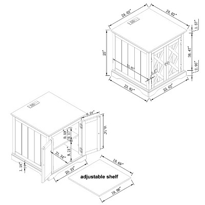 Navy and Dark Wood Farmhouse Side Table with Storage