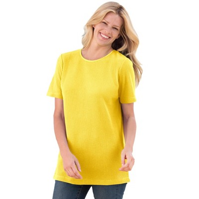 Woman Within Plus Size Waffle Thermal Satin Trim Tee