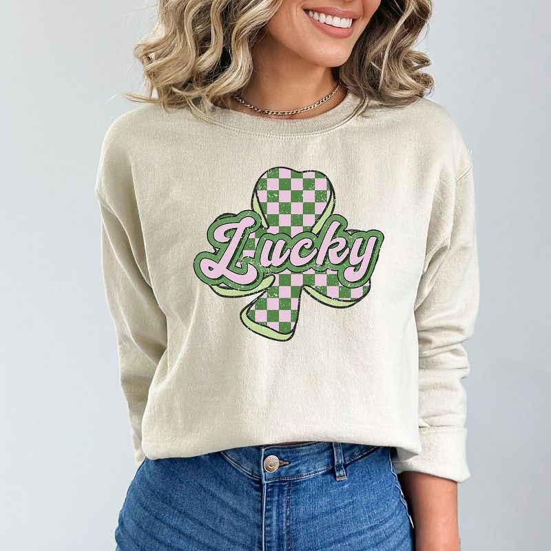 Simply Sage Market Women's Graphic Sweatshirt Lucky Checkered Grunge, 3 of 5