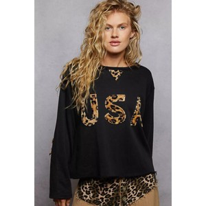 I am a Fashion Junky POL Round Neck Long Sleeve French Terry Sweatshirt with USA Letter Animal Patch - 1 of 4