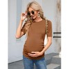 Clearlove Maternity T Shirts Women's Knit Floral Print Tops Crew Neck Pregnancy Short Sleeve Striped Ruched Side Casual Tops - 4 of 4