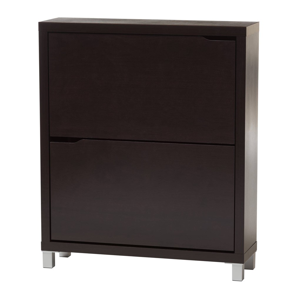 Simms 2 Drawer Modern Shoe Cabinet Dark Brown - Baxton Studio