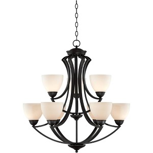 Possini Euro Design Milbury Dark Bronze Chandelier 30" Wide Industrial Tiered White Glass Shade 9-Light Fixture for Dining Room House Kitchen Island - 1 of 4