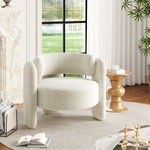 Modern Chenille Accent Chair - Mid-Century Upholstered, Cozy Round Armrest, Open Back, Round Corner Side Sitting Lounge, for Bedroom Office Cafe - 1 of 4