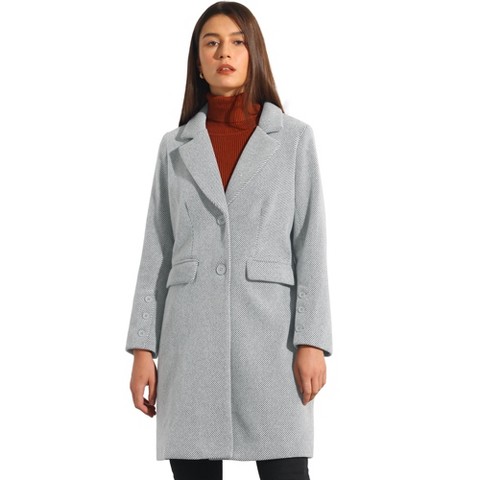 Женские куртки Allegra K Women's Striped Notched Lapel Collar Single Breasted Outerwear Coat Grey X-Large