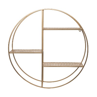 Transpac Metal 23.75 in. Gold  3-Shelf Round Wall Decor