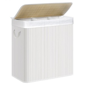 SONGMICS 39.6Gal (150L) Laundry Hamper, 3-Section Laundry Basket, Laundry Hamper with Lid, Bamboo, Foldable - 1 of 4