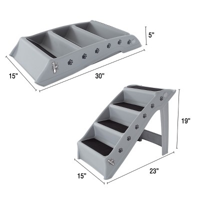 Gray Plastic Foldable 4-Step Pet Stairs with Nonslip Pads