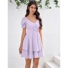 Clearlove Women's Mini Dress Layer Ruffle Hem Short Lantern Sleeve V Neck Dress A Line Casual Flowy Dress - 2 of 4