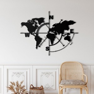 Sussexhome World Map Metal Wall Decor for Home and Outside - Wall-Mounted Geometric Wall Art Decor - Drop Shadow 3D Effect Wall Decoration - 1 of 2
