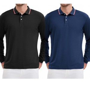 INSPIRE CHIC Men's Classic Regular Fit Solid Long Sleeves Business Golf Polo Shirts 2 Packs - 1 of 4