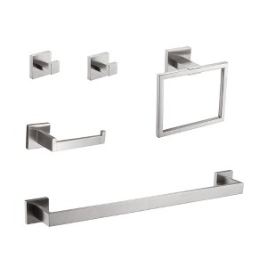 ChicFurnit Bathroom Towel Holder 5 Piece Accessories Set for Modern Design and Easy Installation, Silver, 24.3"*6.2"*3.3" - 1 of 4