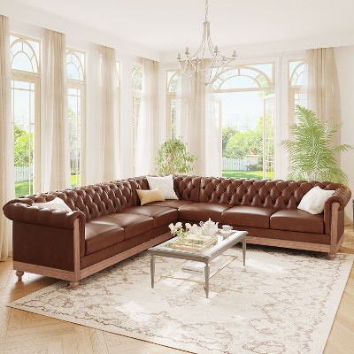 Mirod Large Retro Sectional Sofa with Wooden Legs, Comfortable Modular Design for Living Room, Lounge, and Family Spaces