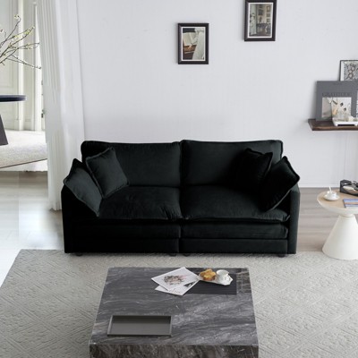 GlasFlength Modern Fabric Loveseat Sofa Couch for Living Room, Upholstered Large Size Deep Seat 2-Seat Sofa with 4 Pillows ,Black, 76.7"*35"*33"