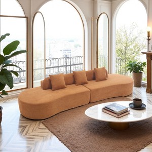 GDFStudio Xevor 130.5" Modern 4-Seater Terrycloth Upholstered Curved Sofa with 3 Pillows - 1 of 4