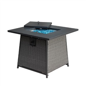 Maggift Outdoor Fireplaces with Glass Wind Guard, with Aluminum Rust-Proof Tabletop, for Patio, Gray, 31.89"*31.89"*24.41" - 1 of 4