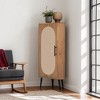 VANIRROR Freestanding Corner Cabinet with Rattan Door – Corner Shelf Stand for Small Spaces, Ideal for Living Room, Kitchen, Bathroom, Bedroom - 2 of 3