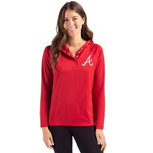 Atlanta Braves Cutter & Buck Coastline Epic Comfort Recycled Womens Hooded Shirt - 1 of 1
