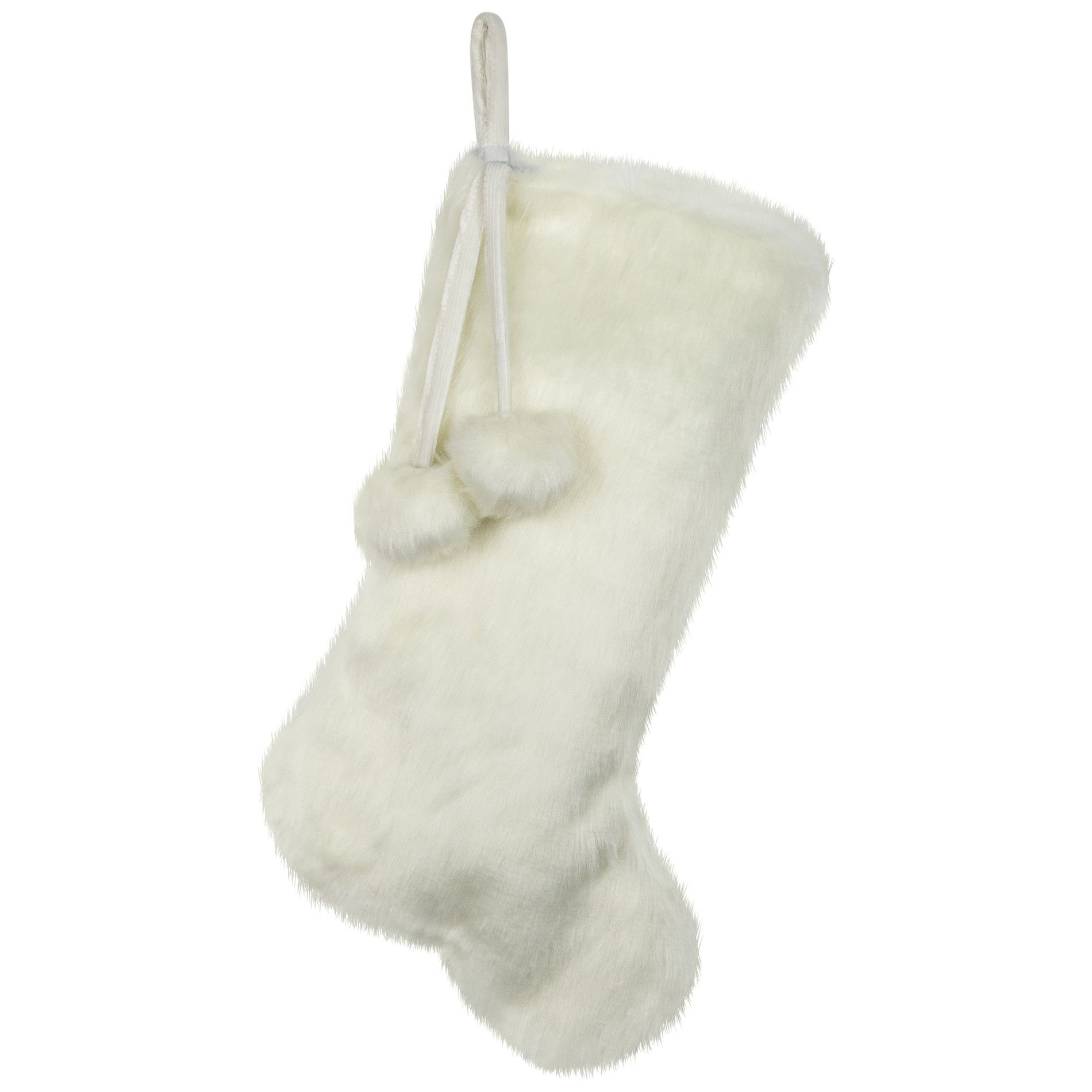 Northlight Polar Bear Faux Fur Christmas Stocking with Pom Poms - 20.5" - White