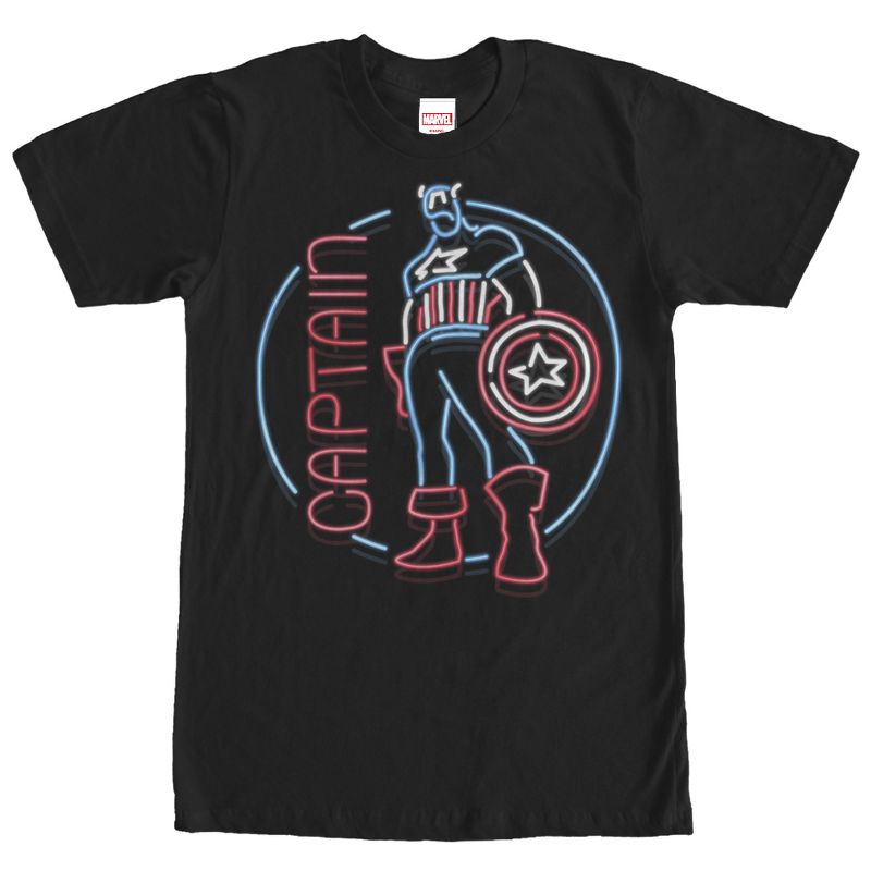 Men's Marvel Captain America Neon Sign Print T-Shirt, 1 of 5