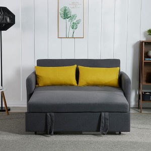Convertible Sleeper Sofa Bed With Pull Out Bed, USB Socket, Spring Support, Side Pocket, Trundle Multifunctional Loveseat Sofa Couch For Living Room - 1 of 4
