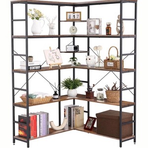 Homhougo 5 Tier Corner Bookshelf, Industrial Bookshelves, L Shape Tall Bookcase with Storage with Heavy Duty Metal Frame - 1 of 4