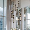 BAOURE 25in Black and Gold Linear Pendant Light with Cylindrical Mesh Shades, 3 Light Modern Chandelier for Dining Room Kitchen Island Living Room - 2 of 4