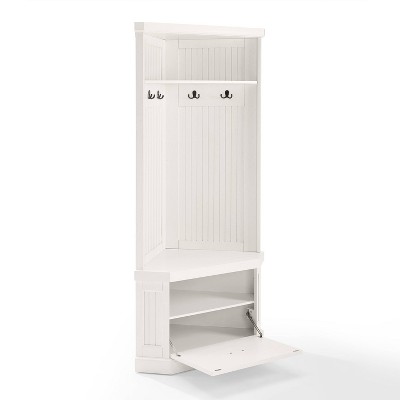 Distressed White Birch Corner Hall Tree with Storage