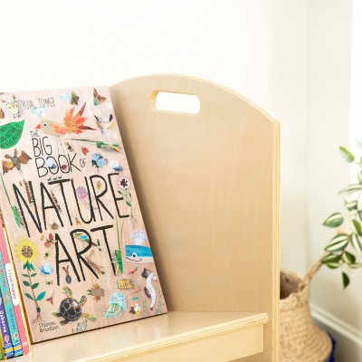 Natural Wooden Rolling Book Storage Cart with Two Shelves