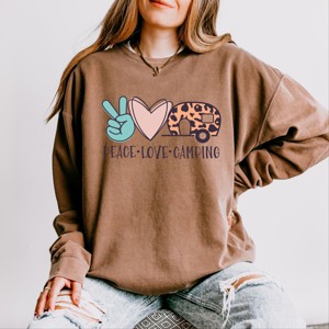 Simply Sage Market Peace Love Camping Lightweight Garment Dyed Sweatshirt - 1 of 4