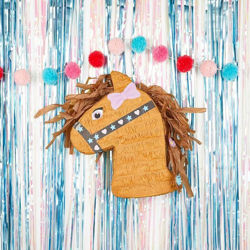 Blue Panda Small Pony Design Pinata for Wild West Horse Themed Cowgirl Birthday, Farm Party Supplies and Decorations, 12 x 16 x 3 in, 3 of 9