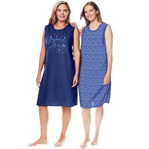Dreams & Co. Plus Size 2-Pack Sleeveless Sleepshirt - 1 of 4