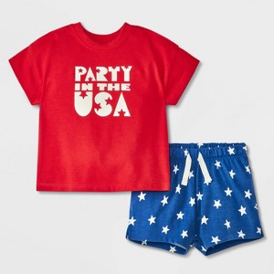 Baby Boys' Party in the USA Graphic T-Shirt & Shorts Set - Cat & Jack™ Red - 1 of 4