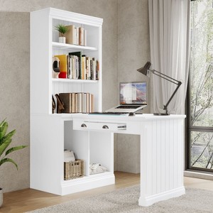 83.4"Tall Bookshelf with Writing Desk, Modern Bookcase, Workstation with Storage Shelf and LED Lighting for Home Office-Maison Boucle - 1 of 4