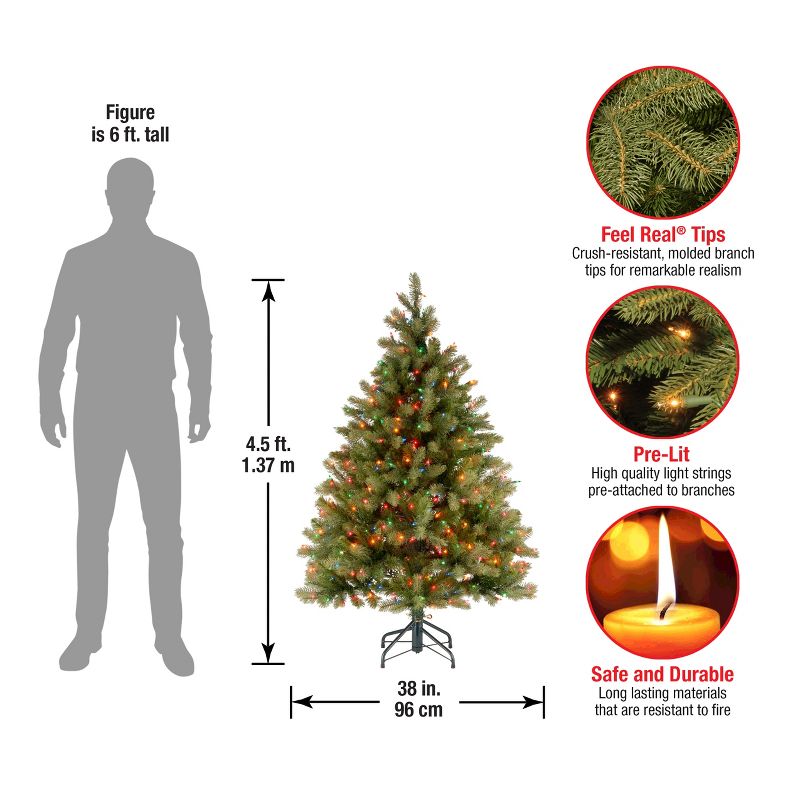 National Tree Company 4.5 ft Pre-Lit 'Feel Real' Artificial Full Downswept Christmas Tree, Green, Douglas Fir, Multicolor Lights, Includes Standt, 4 of 6