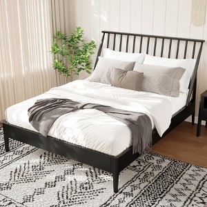 KWPZQEB Bamboo Platform Bed Frame with Tall Headboard, Wood Slat Support, No Box Spring Needed, Easy Assembly - 1 of 4