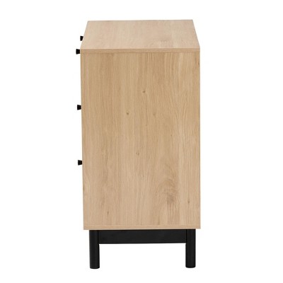 Cherelle Light Brown and Black 3-Drawer Mid-Century Storage Cabinet