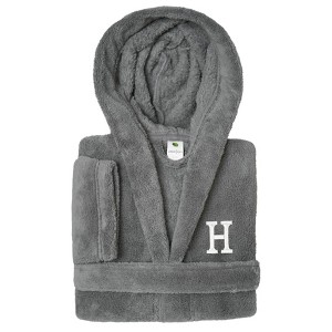 Personalized Linum Kids 100% Polyester SUPER PLUSH Double Brushed Hooded Bathrobe in White Bookman Font - 1 of 3