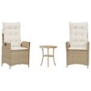 vidaXL 3 Piece Bistro Set with Cushions Beige Poly Rattan - 2 of 4