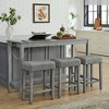 Vynxaria 4-Piece 59" Bar Table Set Built-In USB/Type-C/AC Ports + 3 Linen Stools, Solid Wood, Industrial Style, Space-Saving - 4 of 4