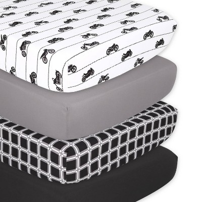 The Peanutshell Fitted Crib Sheets - Motorcycle and Black Plaid - 4pk