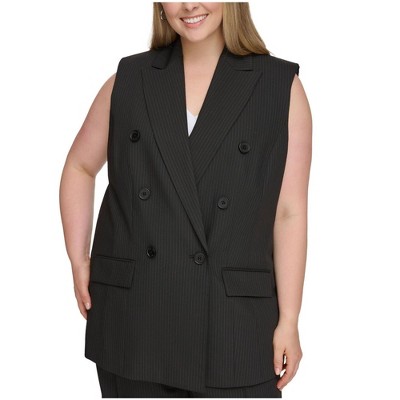 Calvin Klein Womens Pinstripe Vest Double Breasted Blazer Jacket