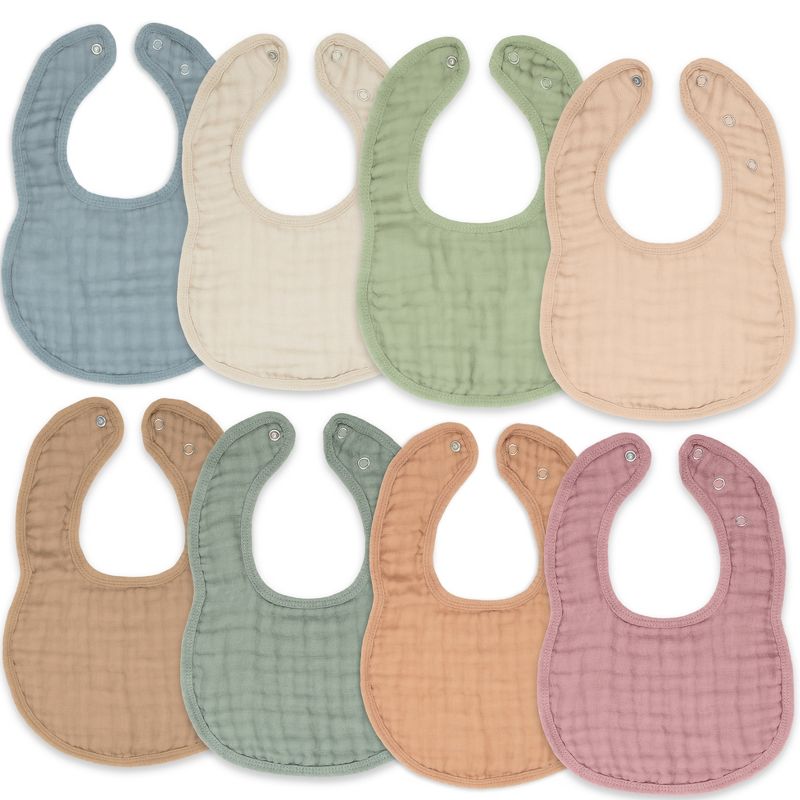 Muslin Cotton Baby Bibs, 8 Pack, Adjustable Size with Easy Snaps, Soft and Super Absorbent, Washable and Reusable By Comfy Cubs, 1 of 12