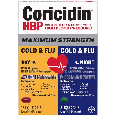 Coricidin HBP Max Strength Multi-Symptom Day/Night Liquid Gel - 24ct