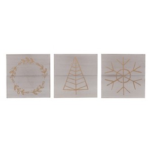 Transpac MDF Rustic Metallic Slat Decor Set of 3 Christmas Home Decorations - 1 of 1