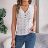 Womens Knit Sweater Tank Tops Casual Summer V Neck Loose Fit Sleeveless Button Pointelle Shirts - 4 of 4