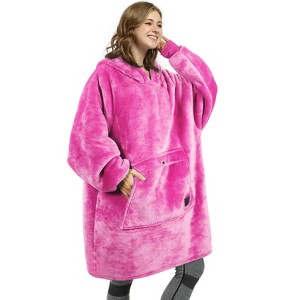 Catalonia Women's Oversized Flannel Blanket Hoodie - Cozy Wearable Plush Fleece Pullover, Soft Lounge Sweatshirt for Home, Camping, Outdoor Comfort - 1 of 4